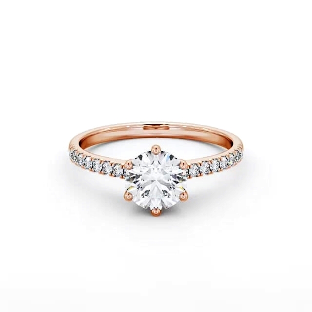 Round Diamond Engagement Ring 18K Rose Gold Solitaire With Side Stones - Braxton ENRD149S_RG_HAND
