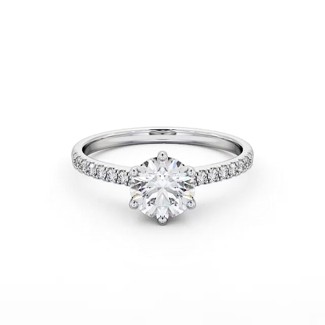 Round Diamond Engagement Ring 18K White Gold Solitaire With Side Stones - Braxton ENRD149S_WG_HAND