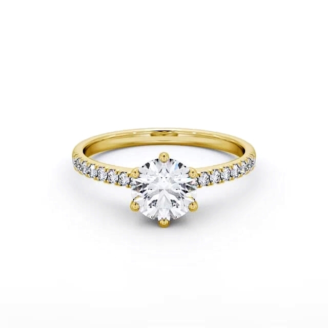 Round Diamond Engagement Ring 18K Yellow Gold Solitaire With Side Stones - Braxton ENRD149S_YG_HAND