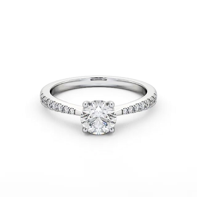Round Diamond Engagement Ring 9K White Gold Solitaire With Side Stones - Lynden ENRD150S_WG_HAND