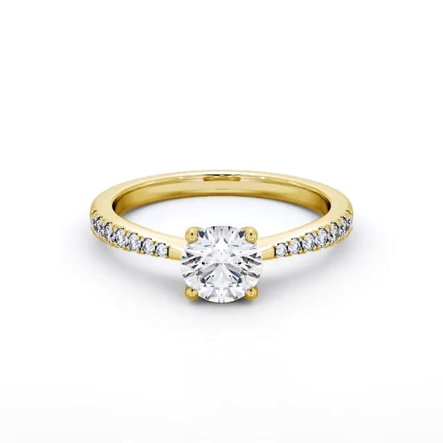 Round Diamond Engagement Ring 9K Yellow Gold Solitaire With Side Stones - Lynden ENRD150S_YG_HAND