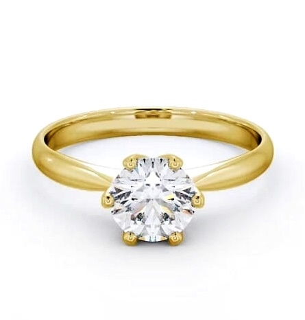 Round Diamond Dainty Band with 6 Prongs Ring 18K Yellow Gold Solitaire ENRD151_YG_THUMB1