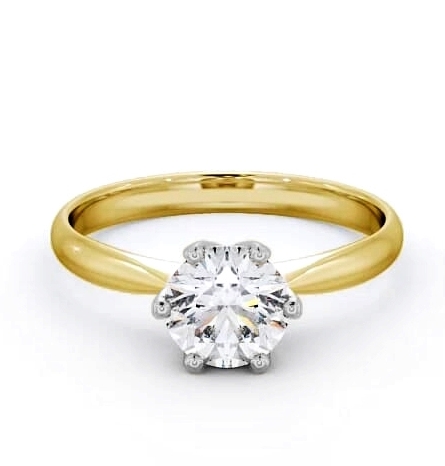 Round Diamond Dainty Band with 6 Prongs Ring 18K Yellow and White Gold Solitaire ENRD151_YWG_THUMB1