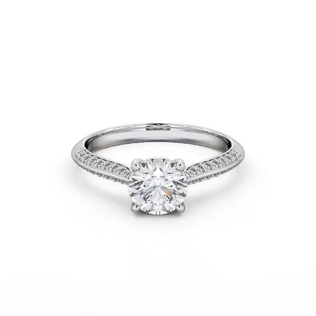 Round Diamond Engagement Ring 18K White Gold Solitaire With Side Stones - Adriana ENRD152S_WG_HAND