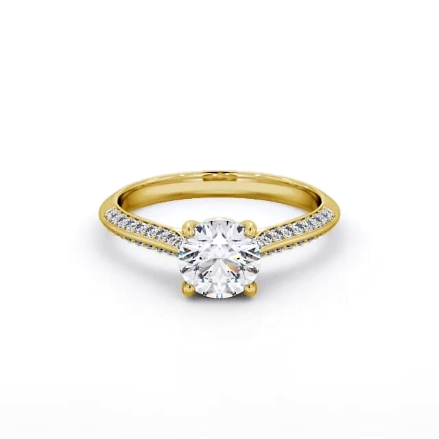 Round Diamond Engagement Ring 18K Yellow Gold Solitaire With Side Stones - Adriana ENRD152S_YG_HAND