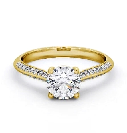 Round Diamond Knife Edge Band Engagement Ring 9K Yellow Gold Solitaire ENRD152S_YG_THUMB1