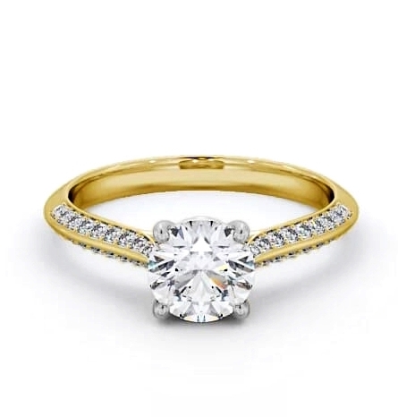 Round Diamond Knife Edge Band Ring 18K Yellow and White Gold Solitaire ENRD152S_YWG_THUMB1