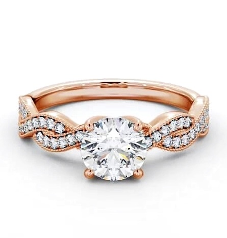 Round Diamond Crossover Band Engagement Ring 18K Rose Gold Solitaire ENRD153S_RG_THUMB1