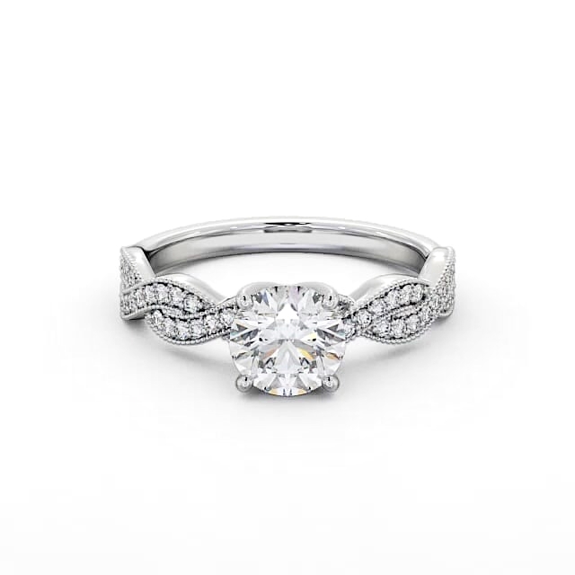 Round Diamond Engagement Ring Palladium Solitaire With Side Stones - Jessy ENRD153S_WG_HAND