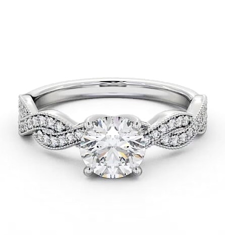 Round Diamond Crossover Band Engagement Ring 18K White Gold Solitaire ENRD153S_WG_THUMB2 