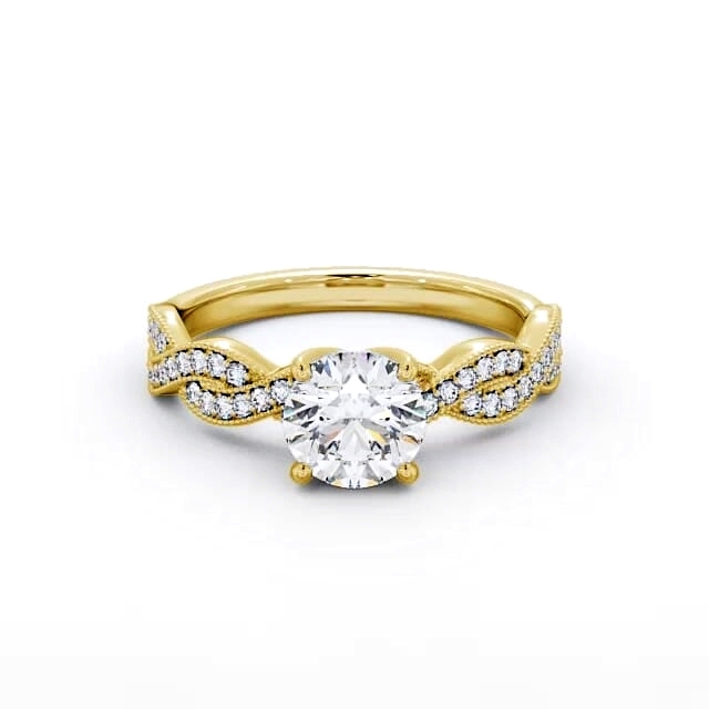 Round Diamond Engagement Ring 18K Yellow Gold Solitaire With Side Stones - Jessy ENRD153S_YG_HAND