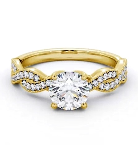 Round Diamond Crossover Band Engagement Ring 9K Yellow Gold Solitaire ENRD153S_YG_THUMB1