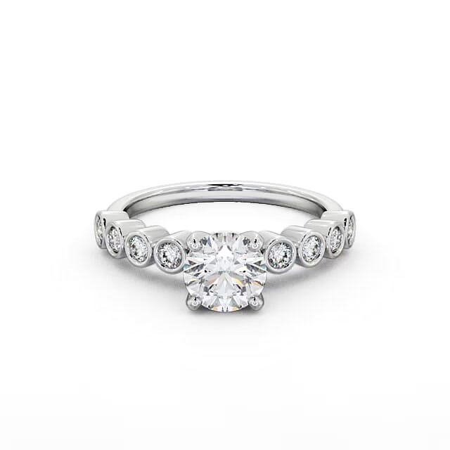 Round Diamond Engagement Ring 18K White Gold Solitaire With Side Stones - Zahra ENRD154S_WG_HAND