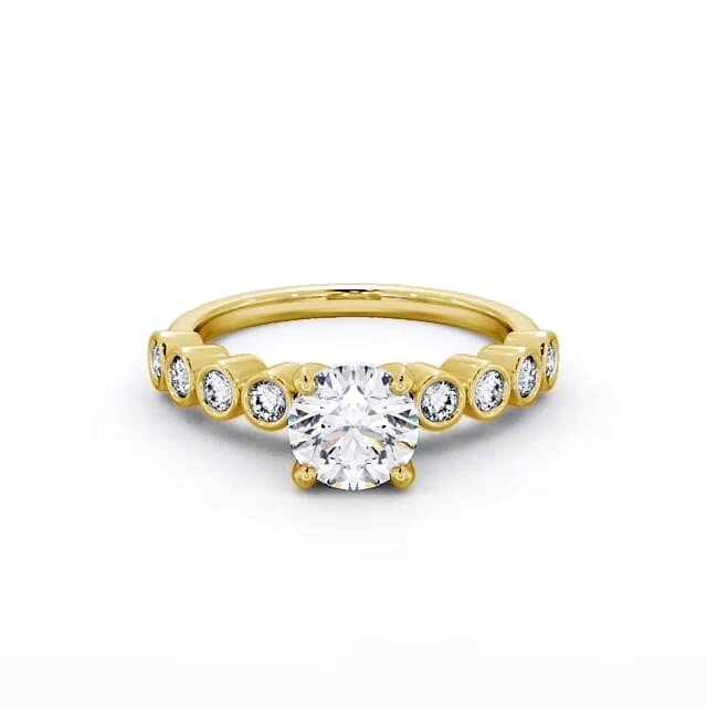 Round Diamond Engagement Ring 18K Yellow Gold Solitaire With Side Stones - Zahra ENRD154S_YG_HAND