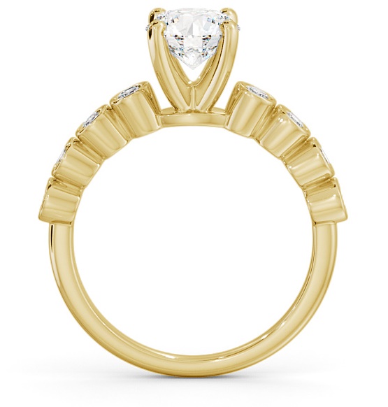 Round Diamond Engagement Ring 9K Yellow Gold Solitaire with Bezel Set Side Stones ENRD154S_YG_THUMB1