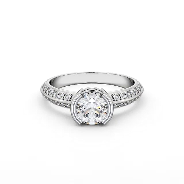 Round Diamond Engagement Ring 18K White Gold Solitaire With Side Stones - Susana ENRD155S_WG_HAND