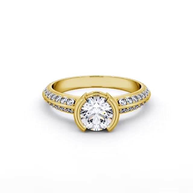 Round Diamond Engagement Ring 18K Yellow Gold Solitaire With Side Stones - Susana ENRD155S_YG_HAND