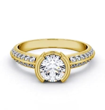 Round Diamond Knife Edge Band Ring 18K Yellow Gold Solitaire ENRD155S_YG_THUMB1