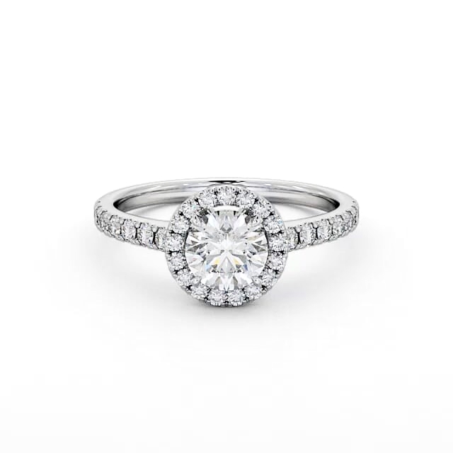 Halo Round Diamond Engagement Ring 18K White Gold - Adalie ENRD156_WG_HAND