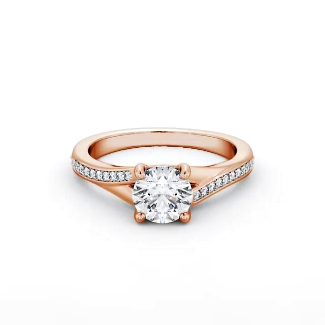 Round Diamond Engagement Ring 18K Rose Gold Solitaire With Side Stones - Kaylen ENRD158S_RG_HAND