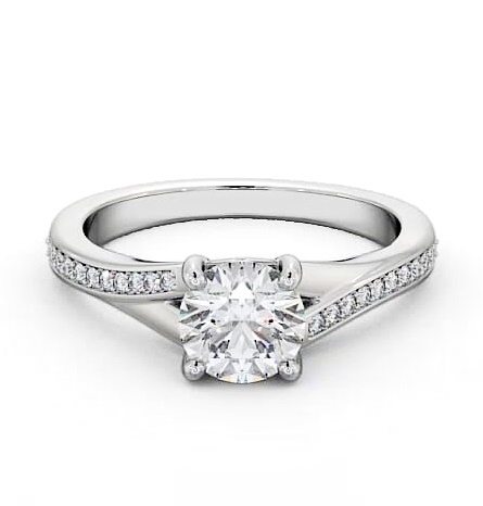 Round Ring Platinum Solitaire with An Offset Channel Of Side Stones ENRD158S_WG_THUMB1