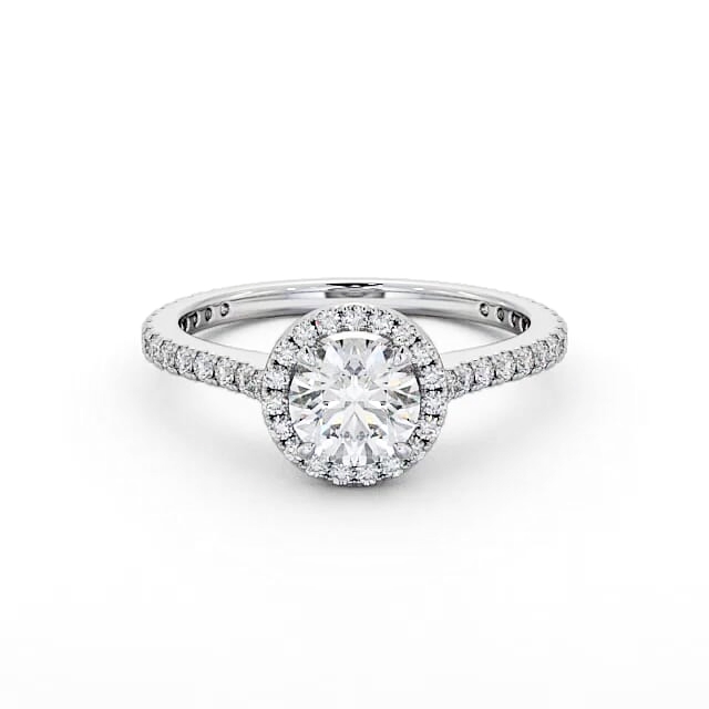 Halo Round Diamond Engagement Ring 18K White Gold - Ellia ENRD159_WG_HAND