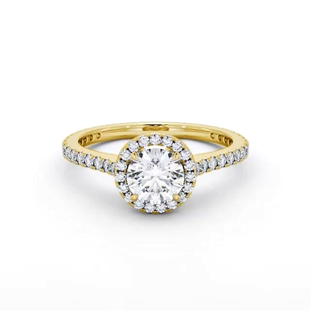 Halo Round Diamond Engagement Ring 18K Yellow Gold - Ellia ENRD159_YG_HAND
