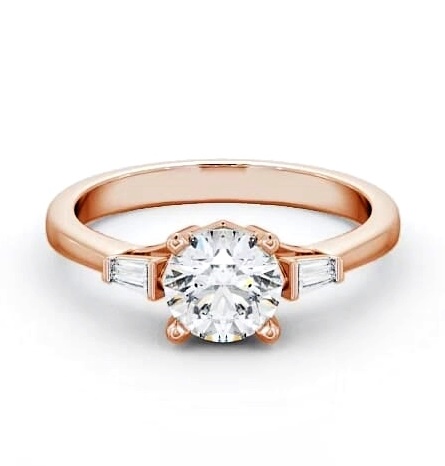 Round Ring 9K Rose Gold Solitaire with Baguette Side Stones ENRD159S_RG_THUMB1