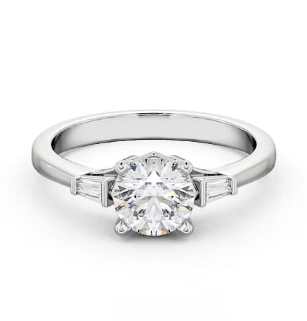Round Ring Platinum Solitaire with Baguette Side Stones ENRD159S_WG_THUMB1