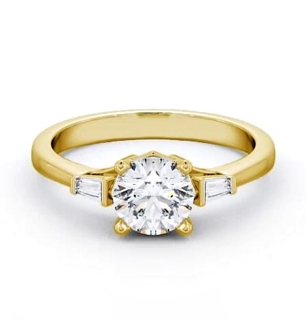 Round Ring 18K Yellow Gold Solitaire with Baguette Side Stones ENRD159S_YG_THUMB1