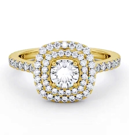 Double Halo Round Diamond Engagement Ring 18K Yellow Gold ENRD160_YG_THUMB1
