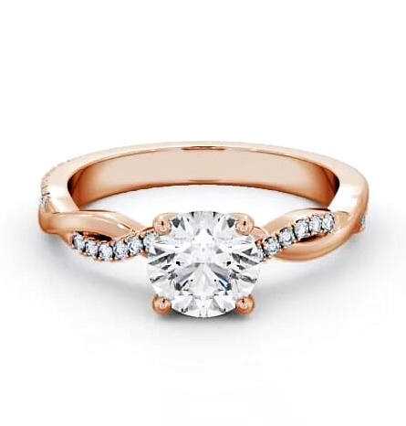 Round Diamond Crossover Band Engagement Ring 18K Rose Gold Solitaire ENRD160S_RG_THUMB1