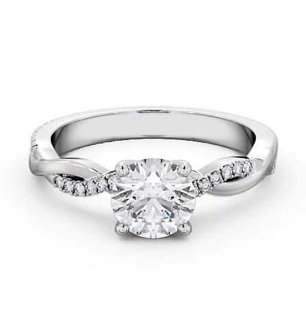 Round Diamond Crossover Band Engagement Ring 18K White Gold Solitaire ENRD160S_WG_THUMB1
