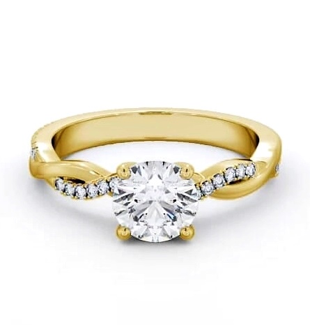 Round Diamond Crossover Band Engagement Ring 18K Yellow Gold Solitaire ENRD160S_YG_THUMB1