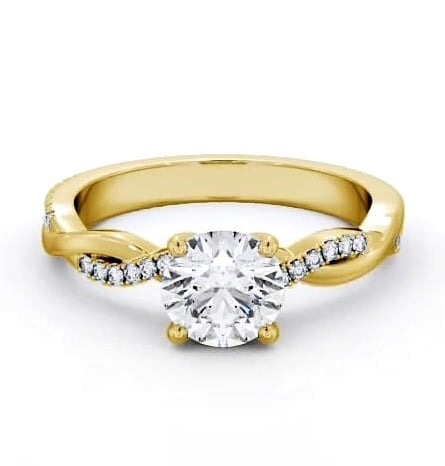 Round Diamond Crossover Band Engagement Ring 18K Yellow Gold Solitaire ENRD160S_YG_THUMB2 