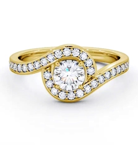 Halo Round Diamond Swirling Design Engagement Ring 18K Yellow Gold ENRD161_YG_THUMB1