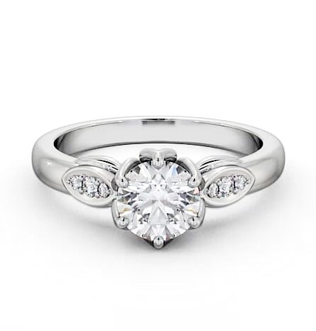 Round Diamond Leaf Design Engagement Ring 18K White Gold Solitaire ENRD161S_WG_THUMB1