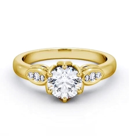 Round Diamond Leaf Design Engagement Ring 18K Yellow Gold Solitaire ENRD161S_YG_THUMB1
