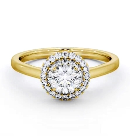 Double Halo Round Diamond Engagement Ring 9K Yellow Gold ENRD162_YG_THUMB1
