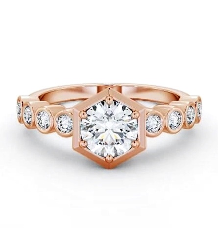 Round Diamond Hexagon Design Ring 18K Rose Gold Solitaire with Bezel ENRD162S_RG_THUMB1
