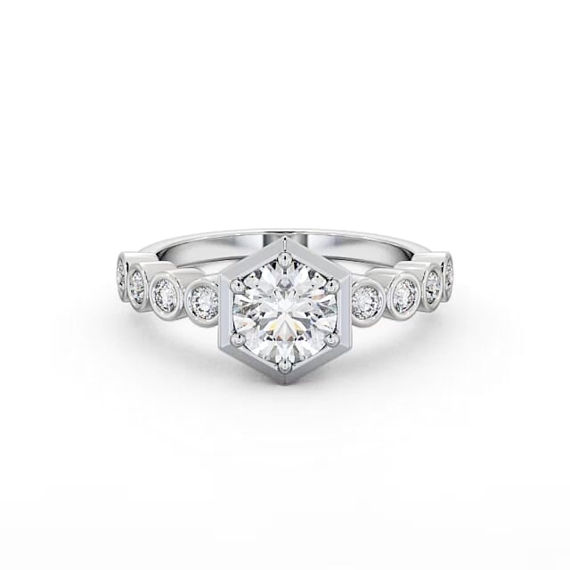 Round Diamond Engagement Ring Palladium Solitaire With Side Stones - Maricela ENRD162S_WG_HAND
