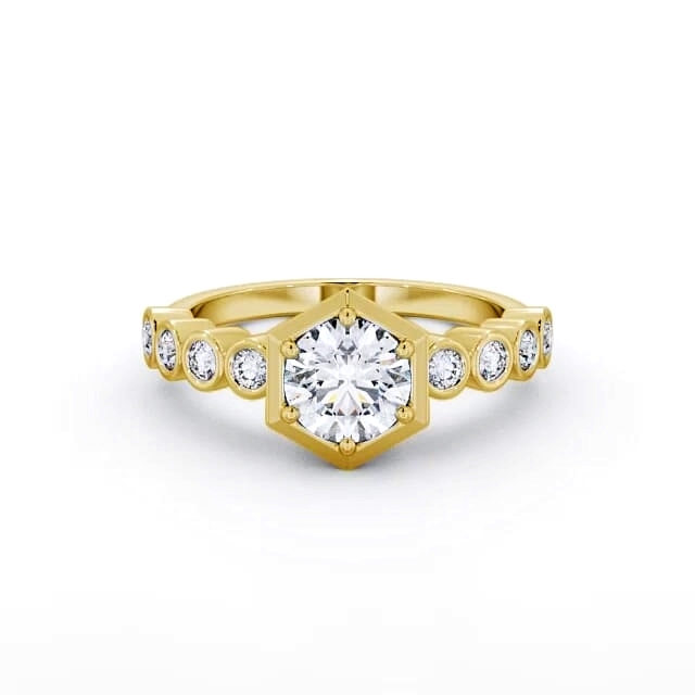 Round Diamond Engagement Ring 18K Yellow Gold Solitaire With Side Stones - Maricela ENRD162S_YG_HAND