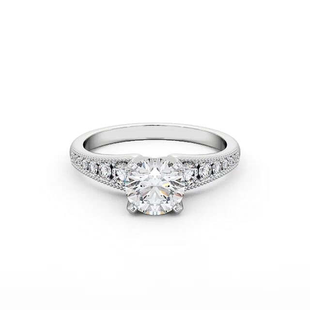 Round Diamond Engagement Ring 18K White Gold Solitaire With Side Stones - Brooklynn ENRD163S_WG_HAND