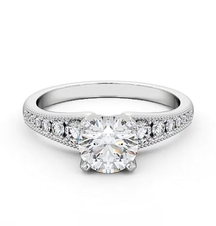 Round 4 Prong Ring 18K White Gold Solitaire Graduating Side Stones ENRD163S_WG_THUMB1