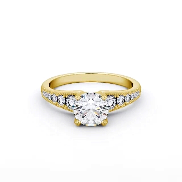 Round Diamond Engagement Ring 18K Yellow Gold Solitaire With Side Stones - Brooklynn ENRD163S_YG_HAND
