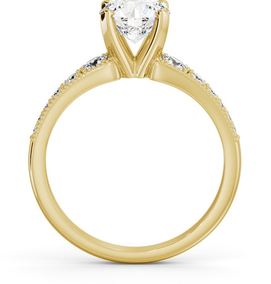 Round 4 Prong Ring 9K Yellow Gold Solitaire Graduating Side Stones ENRD163S_YG_THUMB1 