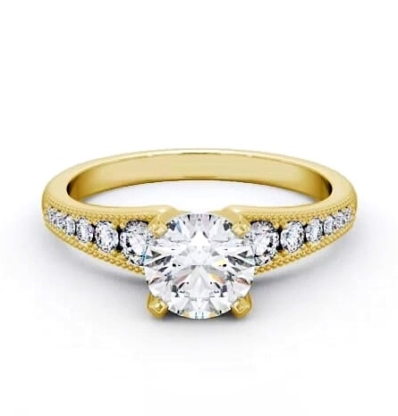 Round 4 Prong Ring 18K Yellow Gold Solitaire with Side Stones ENRD163S_YG_THUMB1