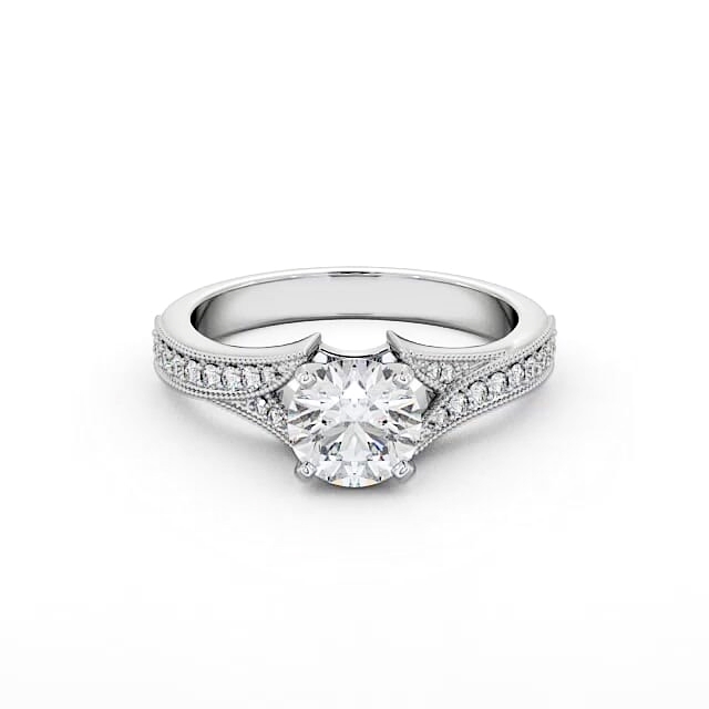 Round Diamond Engagement Ring Palladium Solitaire With Side Stones - Kaycie ENRD164S_WG_HAND