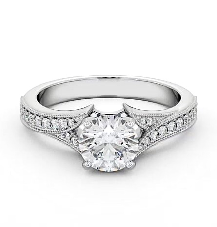 Round Diamond Vintage Style Engagement Ring 9K White Gold Solitaire ENRD164S_WG_THUMB1