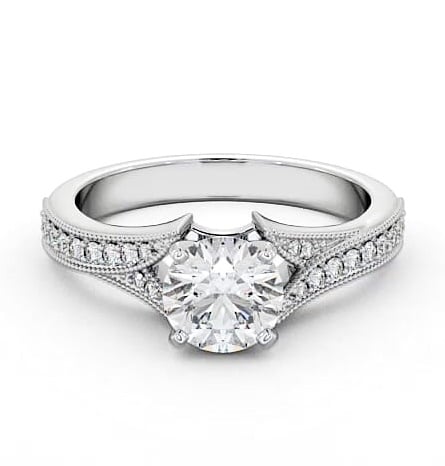 Round Diamond Vintage Style Engagement Ring 9K White Gold Solitaire ENRD164S_WG_THUMB2 